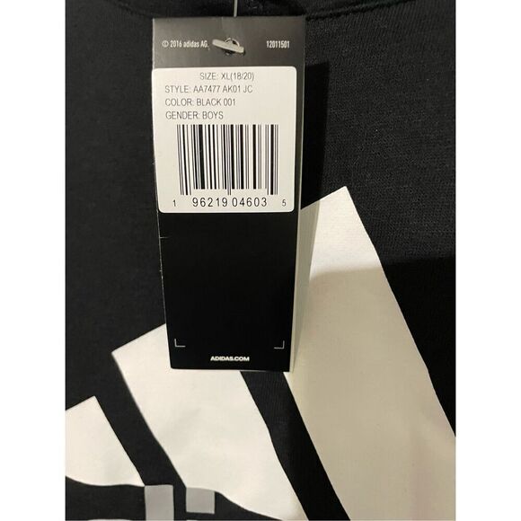 Adidas Boys XL Essential Black Pullover Sweatshirt Hoodie NWT Activewear - Picture 3 of 5